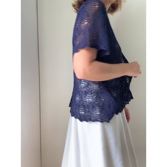 90s Crochet Cardigan Knit Top Blue Size XL BOho Indie Vibes Layering Pieces - Picture 8 of 10